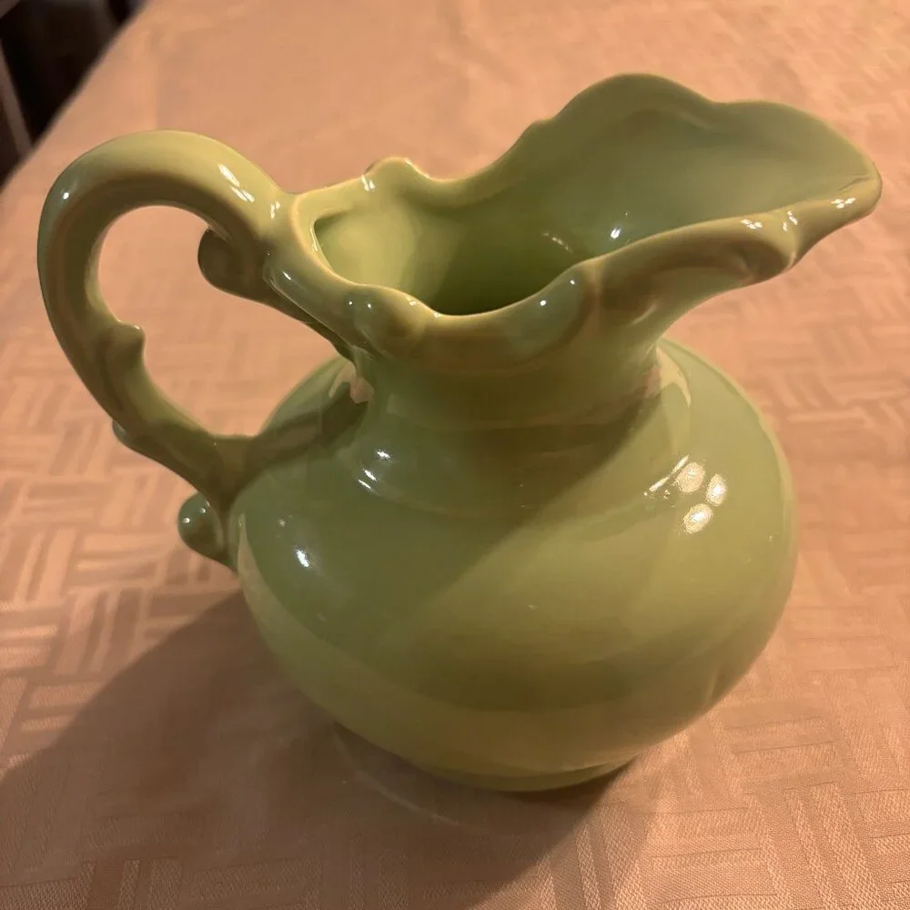 Vintage McCOY Lime Green Small Pitcher ~ Grape Leaf Design USA. 5.5